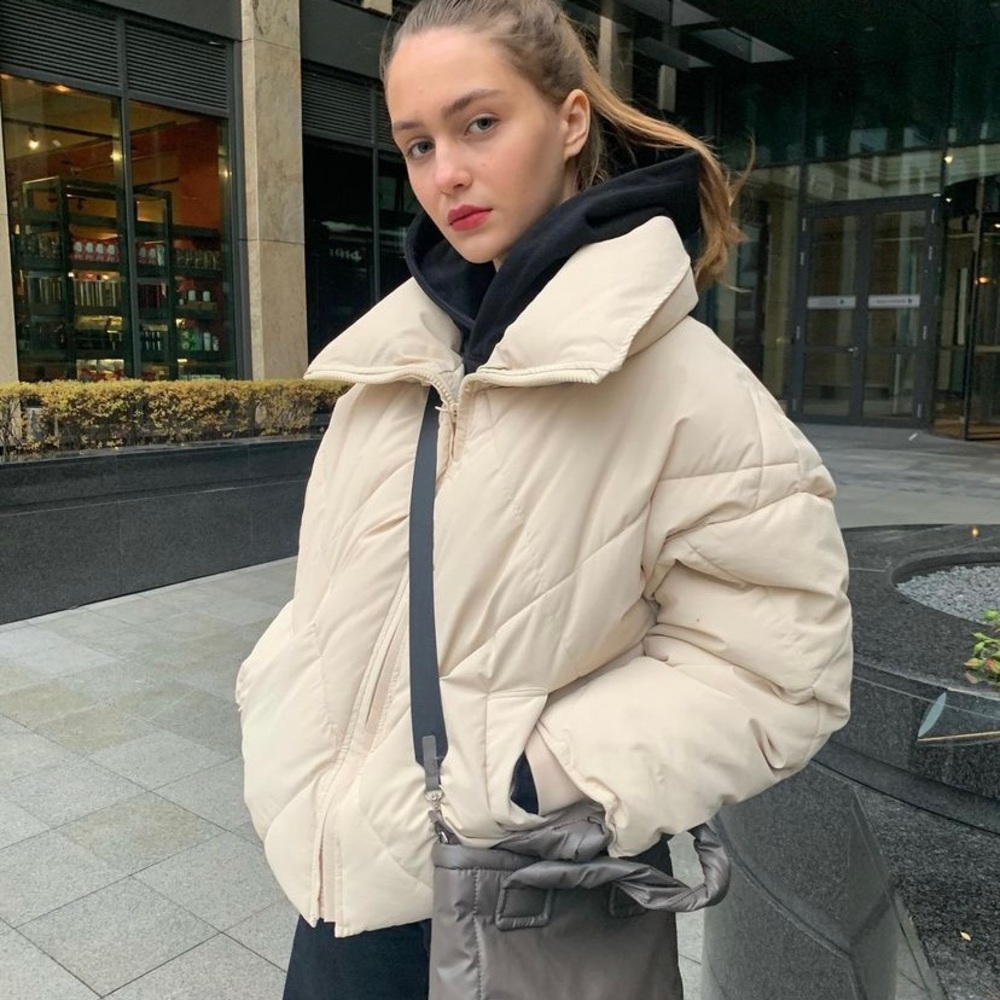 Zara quilted puffer jacket cream